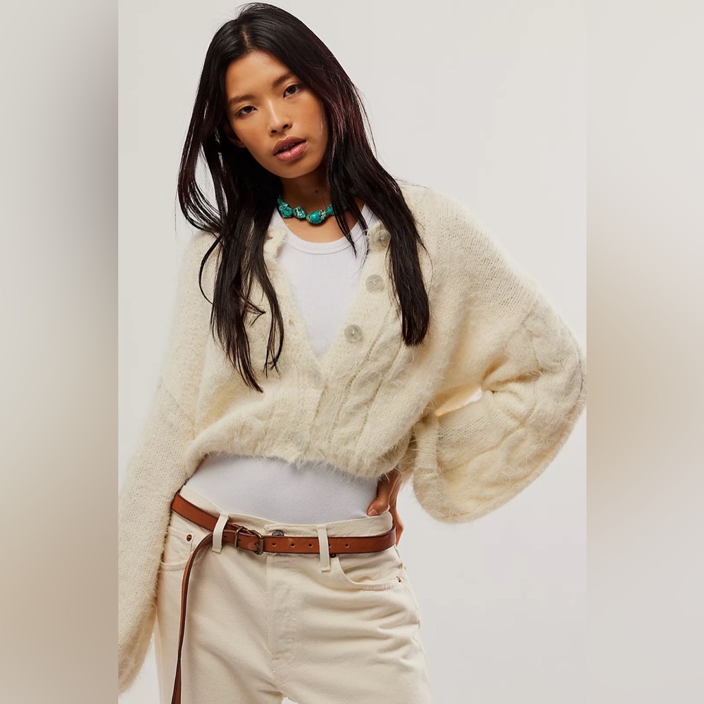 Free People Cream Cardigan Sweater